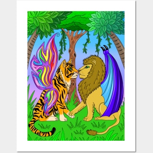 Lion and Tiger with wings Posters and Art